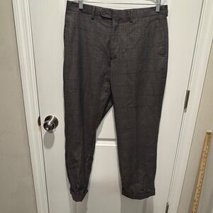 Unbranded Men Dress Trousers Grey Glen Plaid Cuffed Hem Size 32x26.5